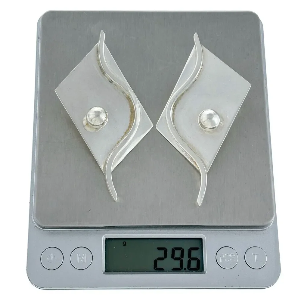 Midcentury Beshara Youkakim Karmy Sterling Silver Abstract Earrings